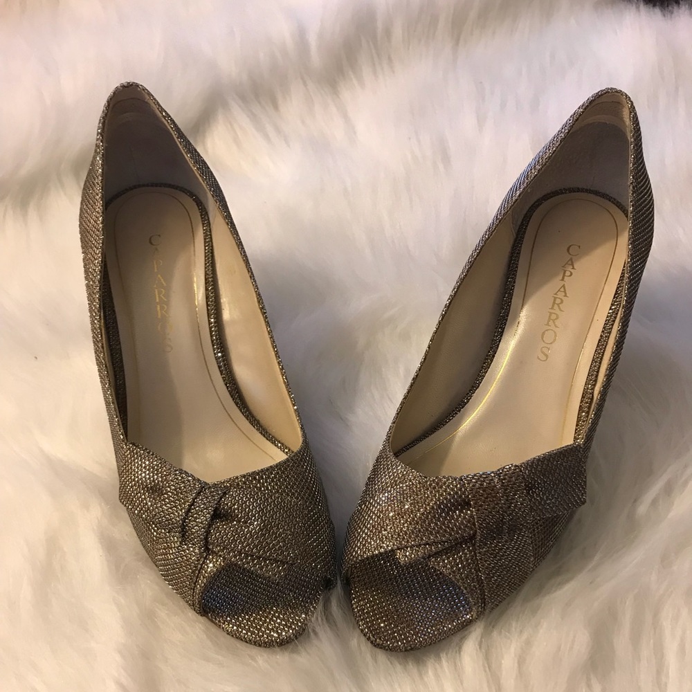 CAPARROS SPARKLY PEEP TOE HEELS